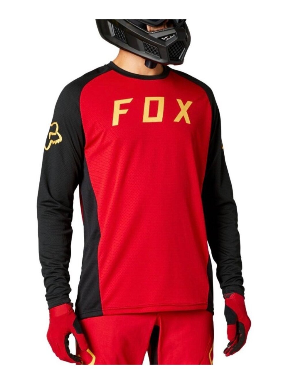 Fox Racing Defend Long Sleeve MTB Jersey Red‎ Black S Mountain Bike Athletic Gym